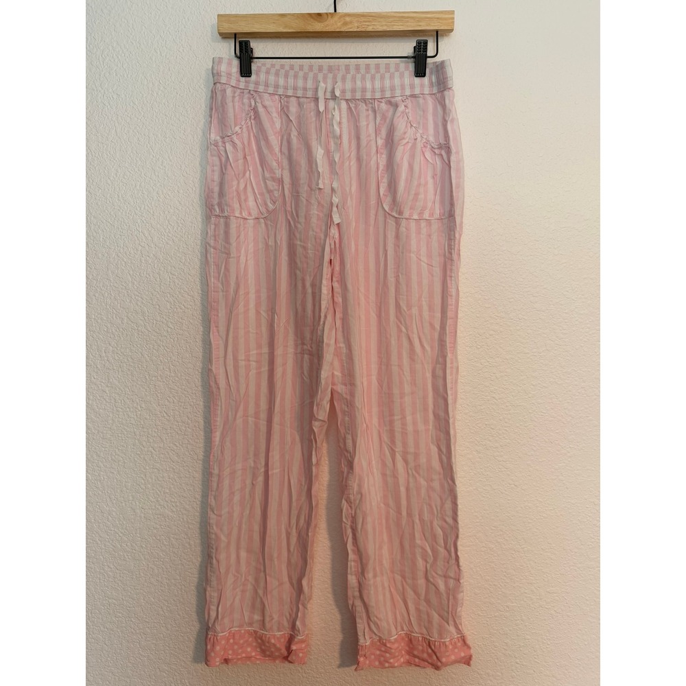 Victoria's Secret Pink White Stripe Pajama Set Top M Pants S Polka Dot Ruffle
